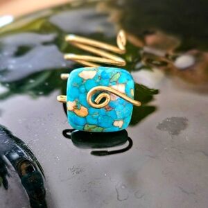 Turquoise and Gold Swirl Ring